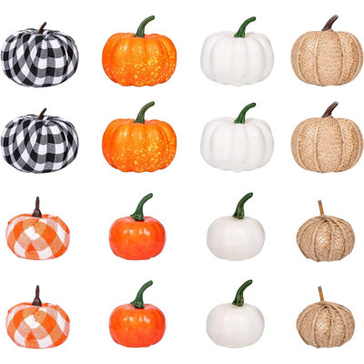 Ensemble de 16 citrouilles artificielles d'automne - décorations assorties de récolte de fausse mousse