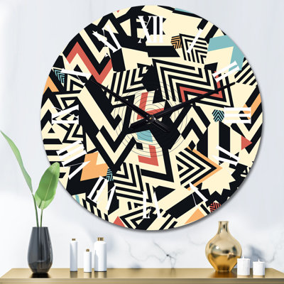 Horloge murale à motif géométrique bleu, orange et rouge Retro II