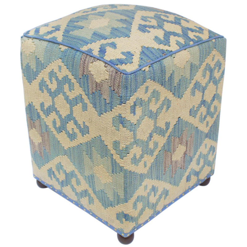 Repose-pieds standard carré de 15 po de largeur Aprea, Bleu clair / laine beige