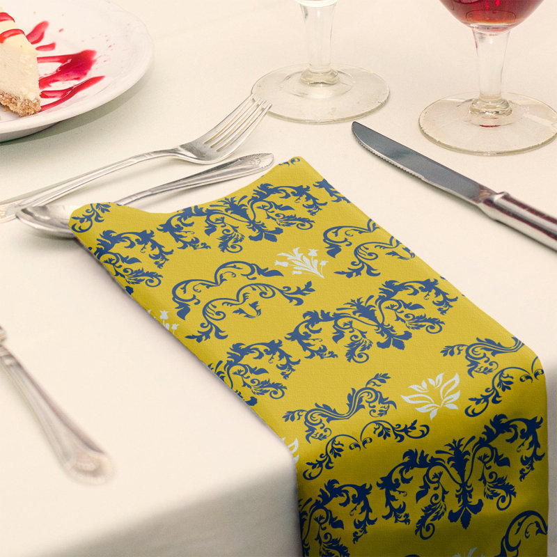 Damask Square Napkin, Royal Blue/Gold/White, Polyester, 10" W x 10" L
