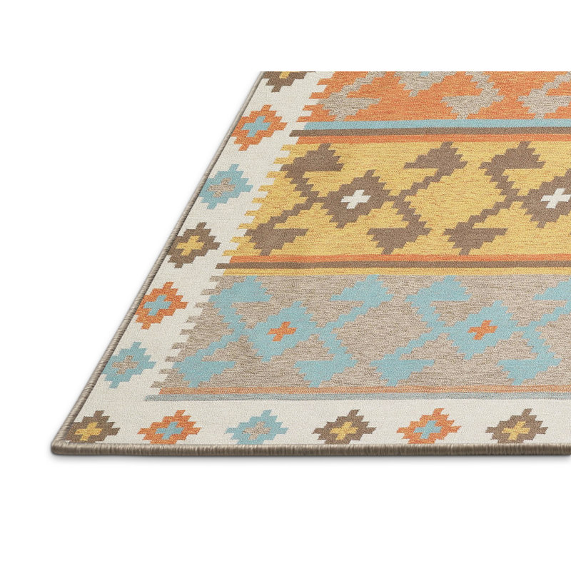 Tapis jaune / brun / gris, Rectangle 5 pi x 7 pi