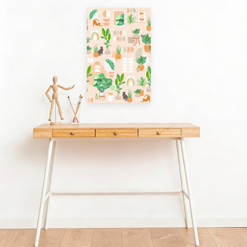 «Modern Boho Houseplants», reproduction géométrique moderne de plante de chat, art mural, H 18 po x l 12 po