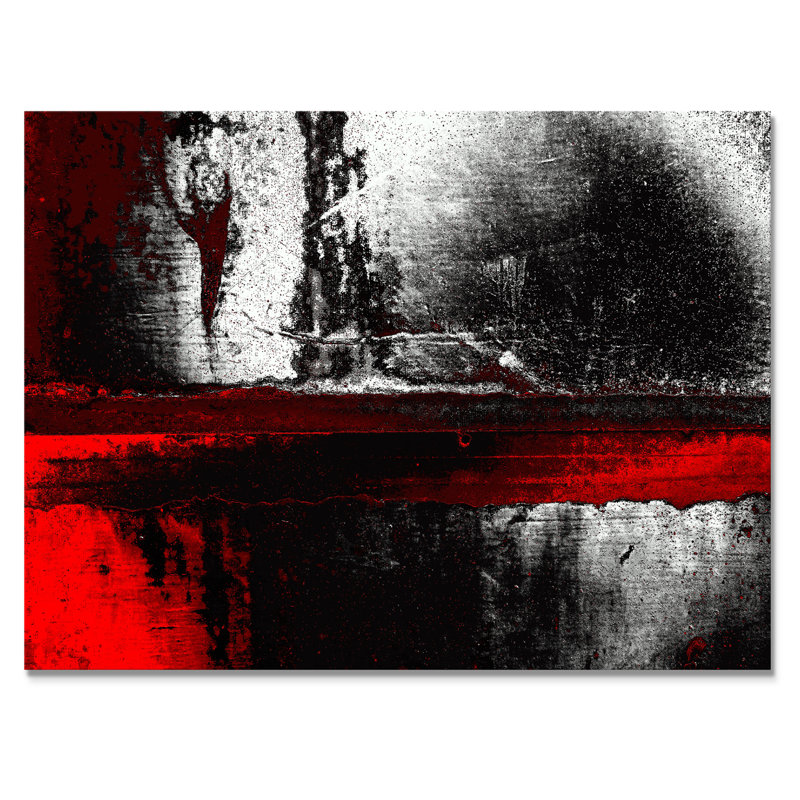 Rouge créatif sur gris - peinture sur toile, H 16 po x l 32 po x P 1 po, Toile tendue