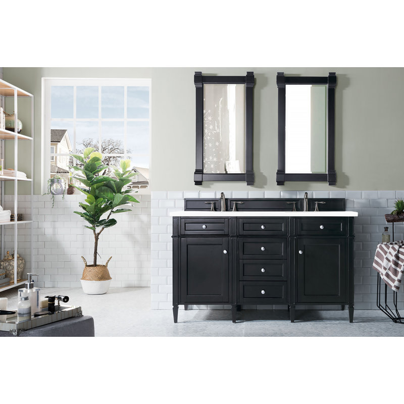 Brittany 60'' W Double Vanity, Black Onyx, White Zeus, 8" Widespread