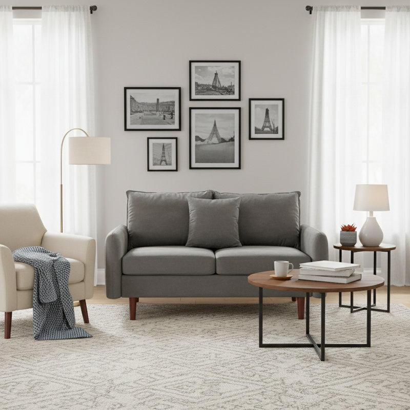 Sofa 56" Velvet Round Arm Loveseat, Gray