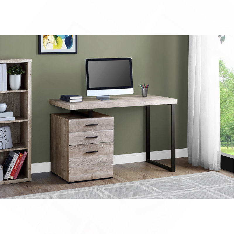 Bureau d'ordinateur, bureau personnel, ordinateur portable, installation à gauche, à droite, tiroirs de rangement, L 48 po, bureau, stratifié beige, métal noir, contemporain