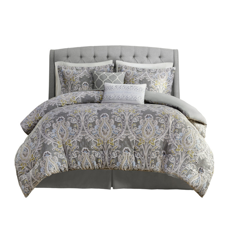 Ensemble d'édredon en coton 6 pièces très grand gris, Édredon de très grande taille et 5 pièces suppl