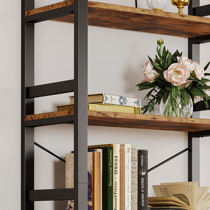 Bookshelf, 31.5In Wide Shelf 6 Tier Bookcase, 110Lbs/Shelf Industrial Bookshelves, Vintage Brown