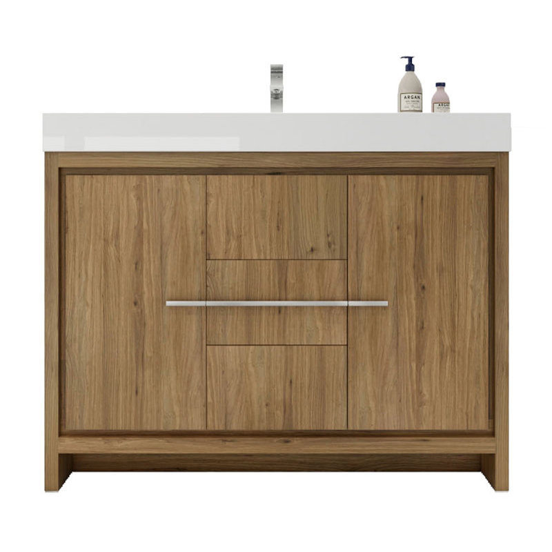 Tusculum 47.2'' Single Bathroom Vanity with Acrylic Top, Chrome, Natural Oak