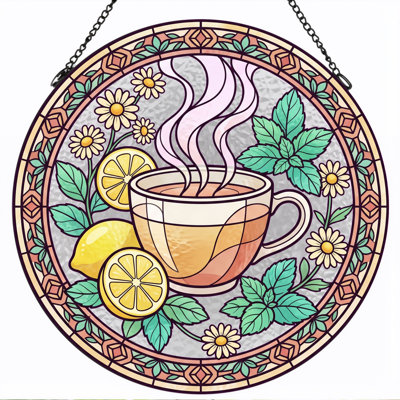 Panneau de vitrail de tasse à thé ， 12 po