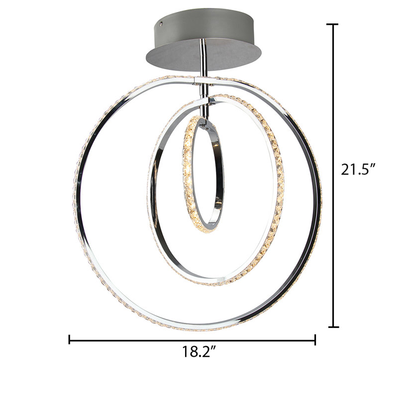 Montreux 3 Ring Light Led Ceiling Lamp With Crystal Led Strip In Chrome Finish