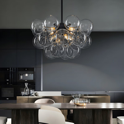 Modern 12-light Linear Chandelier With Clear Glass Globes