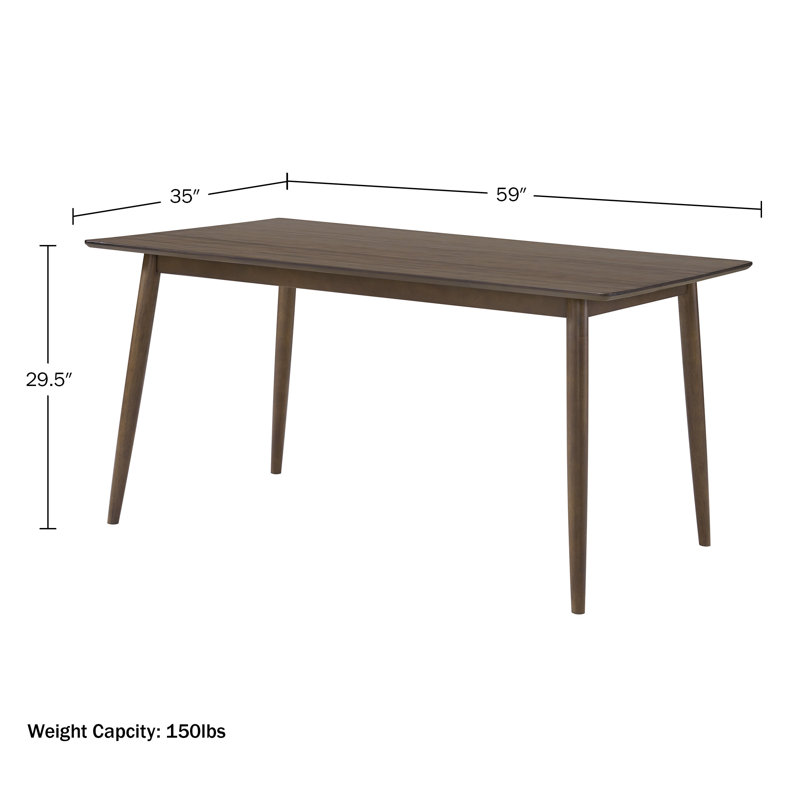  Calais 59 Inch Mid Century Modern Dining Table for 4 - Rectangular Solid Wood Table with Minimalist Design - Mid Century Modern Furniture for Dining Room or Kitchen (Walnut Finish)