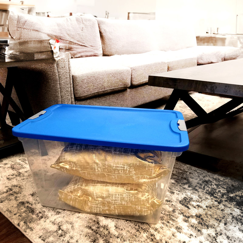 Homz Secure Latch Large Clear Stackable Storage Container w/ Lid, 64 quart, 2, Blue