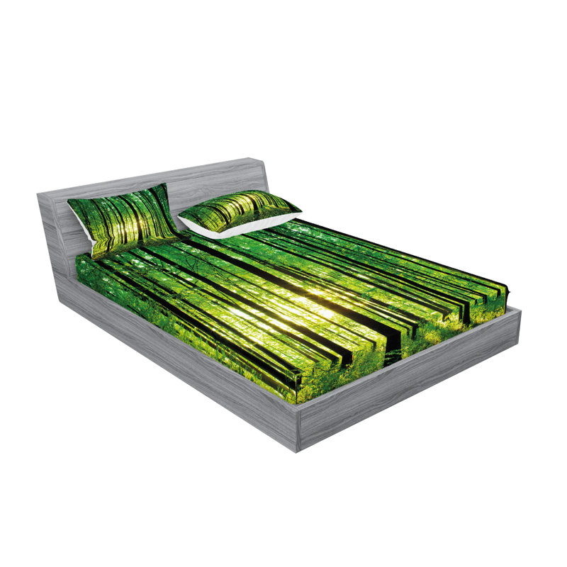 Drap-housse et coussin décoratif Ambesonne Forest vert noir jaune, Ensemble de draps pour grand lit + 5 pièces suppl