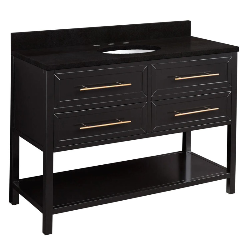 Ensemble de meuble-lavabo simple 48 po avec lavabo encastrable ovale Robertson, Noir, 8 po, Quartz blanc arctique