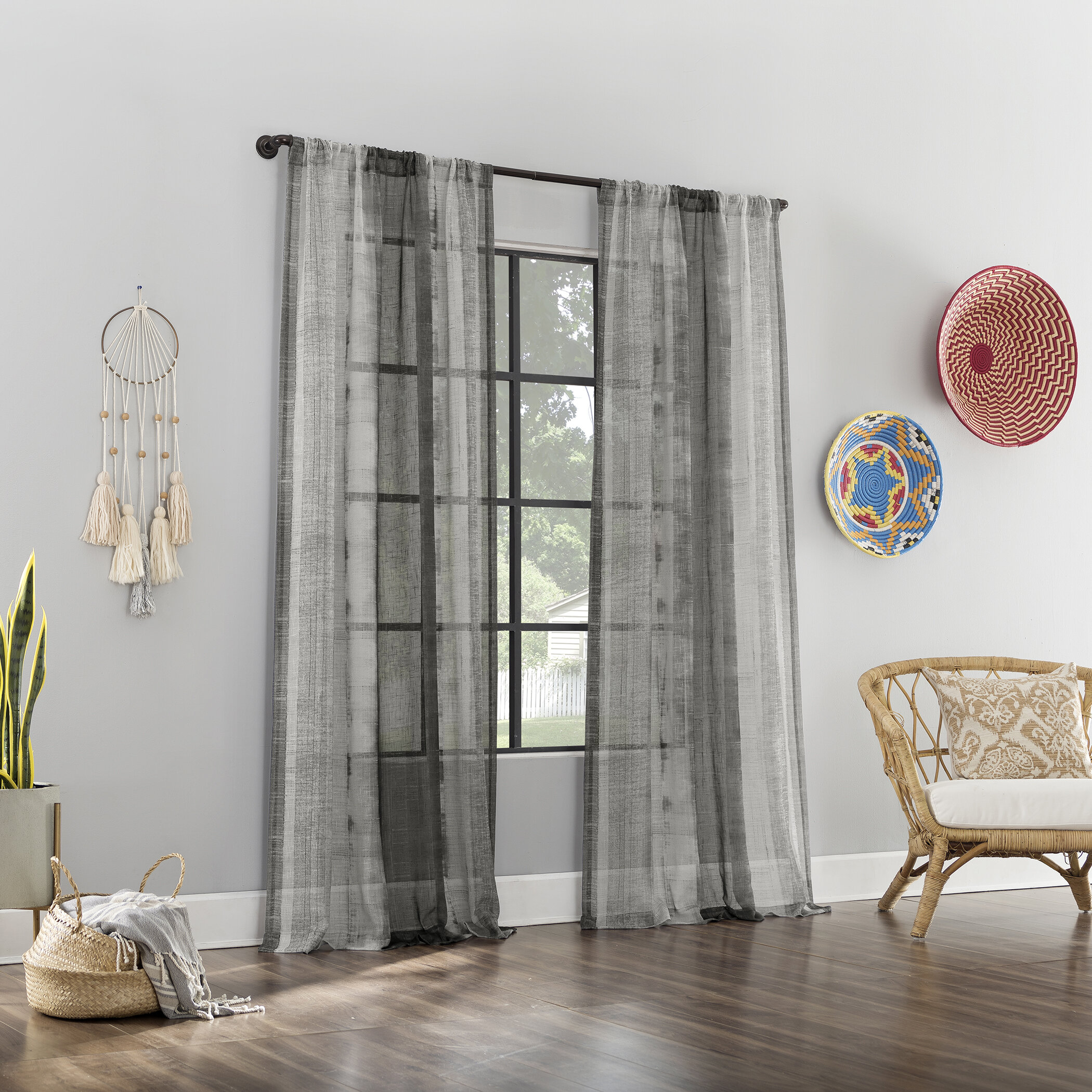 Embroidered linen blend extra long drape, custom curtains in Gray – Loft  Curtains