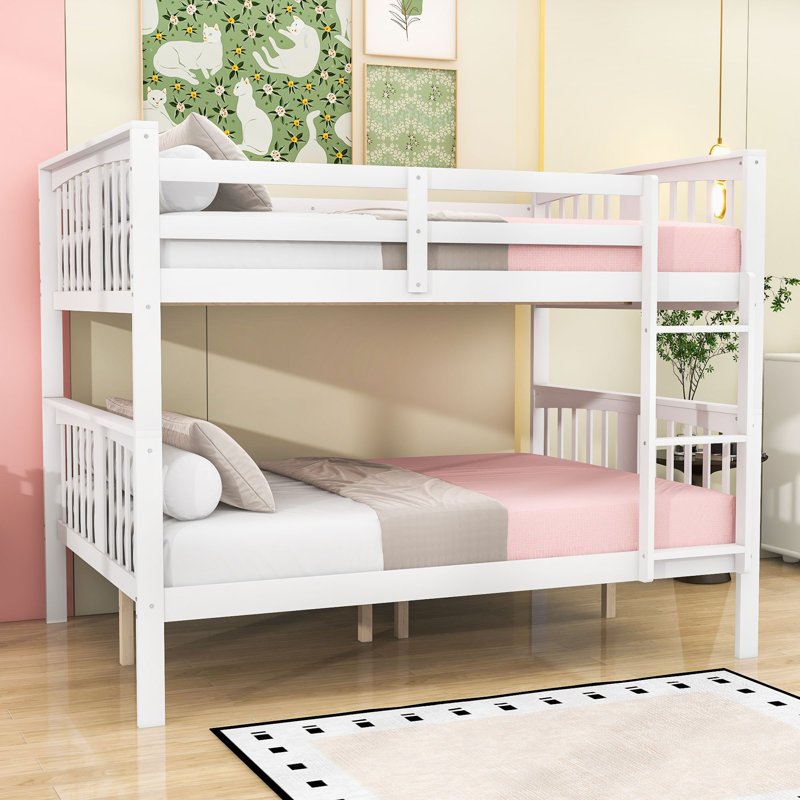 Full Over Full Wood Bunk Bed With Ladder, White
