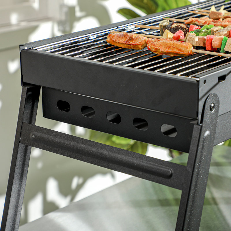 Ebern Portable Charcoal Grill Galvanised Metal, 73 x 31 x 38 cm, Black