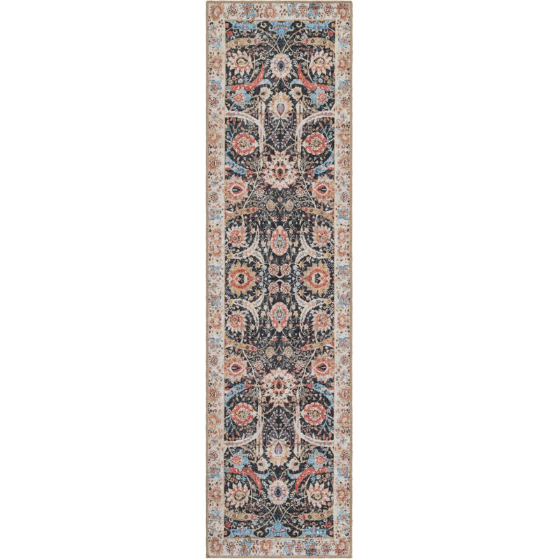 None Huguenot Runner Rug Black Color, Runner 2' x 8'