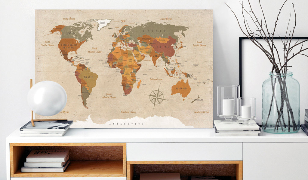 Leinwandbild - World Map: Beige Chic