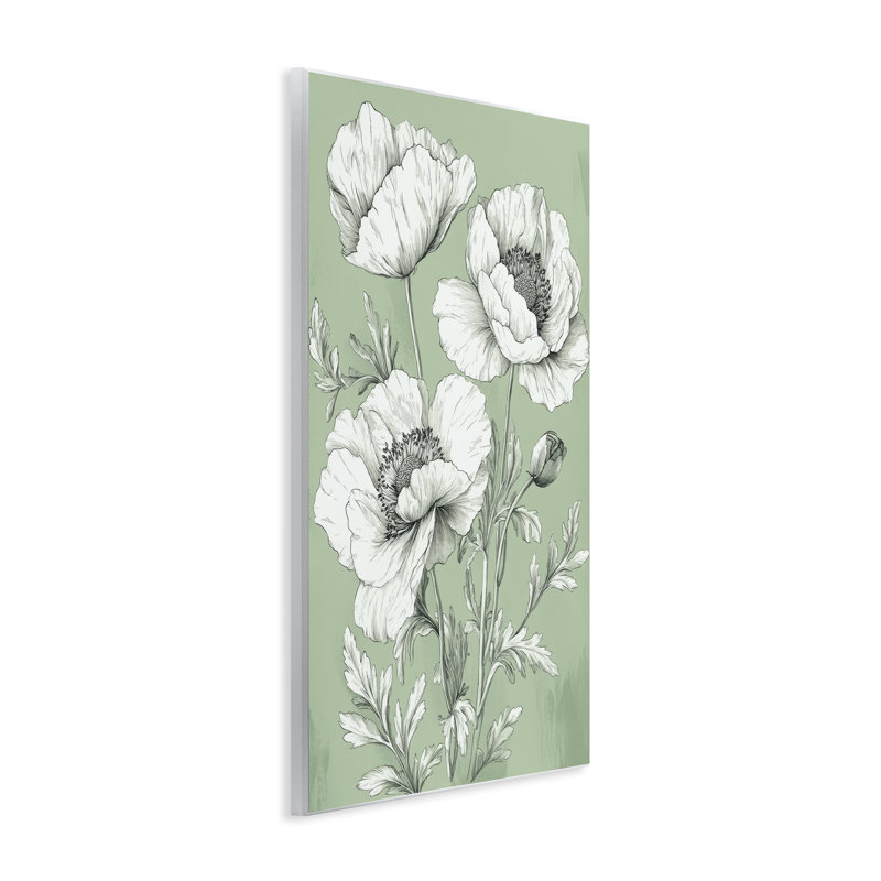 Plaque murale classique «Classic Green Poppy», par Petal Prints Design, H 15 po x l 10 po
