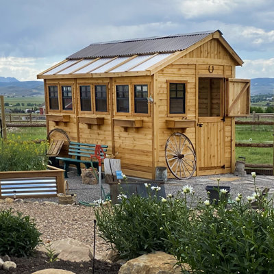 8 ft. W x 12 ft. D Western Red Cedar Sunshed Garden Shed with Workbench and Metal Roof