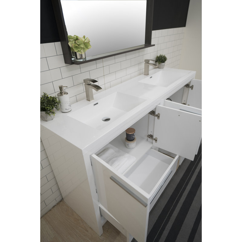 Drason 70.4'' Double Bathroom Vanity with Plastic Top, High Gloss White