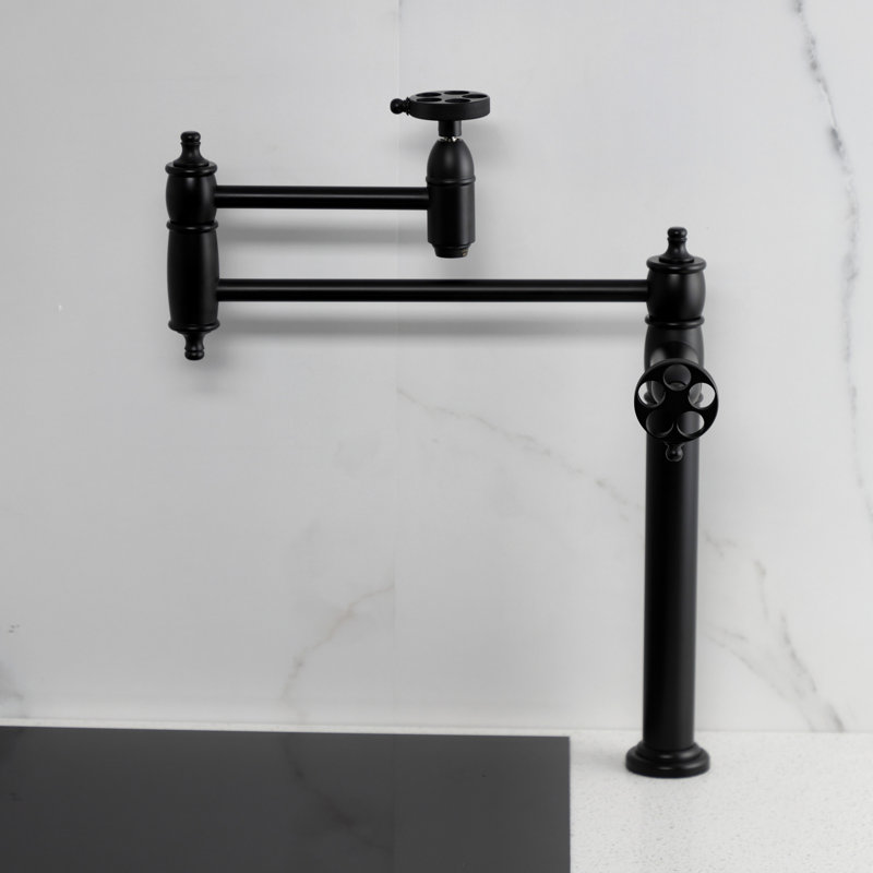Kingston Brass Wendell Two-Handle 1-Hole Deck Mount Pot Filler Faucet with Knurled Handle, Matte Black