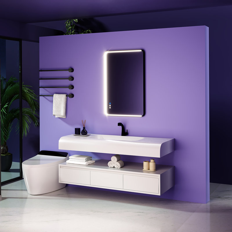 Miroir de salle de bain mural à DEL en aluminium, 24 po x 36 po, Rectangle