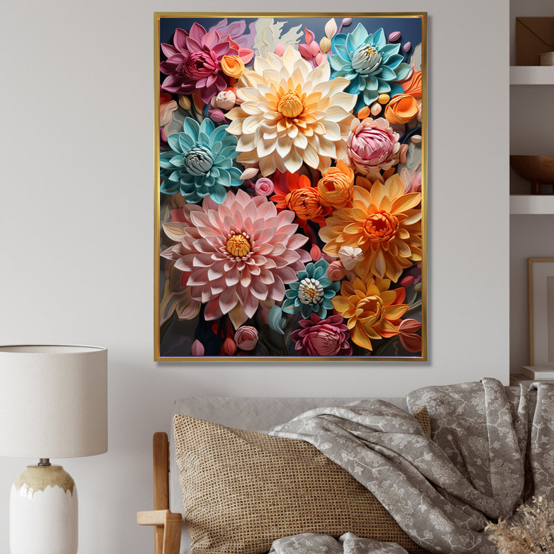 " Mums Intertwine Burst Of Colour ", Gold Floater Framed, 44" H x 34" W x 1.5" D
