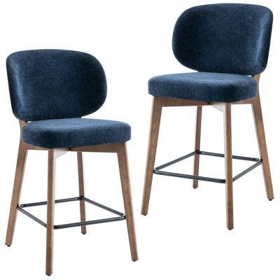 Tabouret de bar Mid-Century moderne, tabouret de bar rembourré en tissu avec dossier à oreilles, tabouret de bar à hauteur de comptoir sans accoudoirs avec pieds en bois, repose-pieds en métal, pour comptoir de bar pour îlot de cuisine,