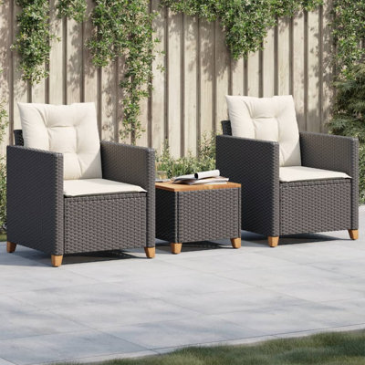 Highland Dunes 3 Piece Bistro Set With Cushions Poly Rattan Acacia Wood