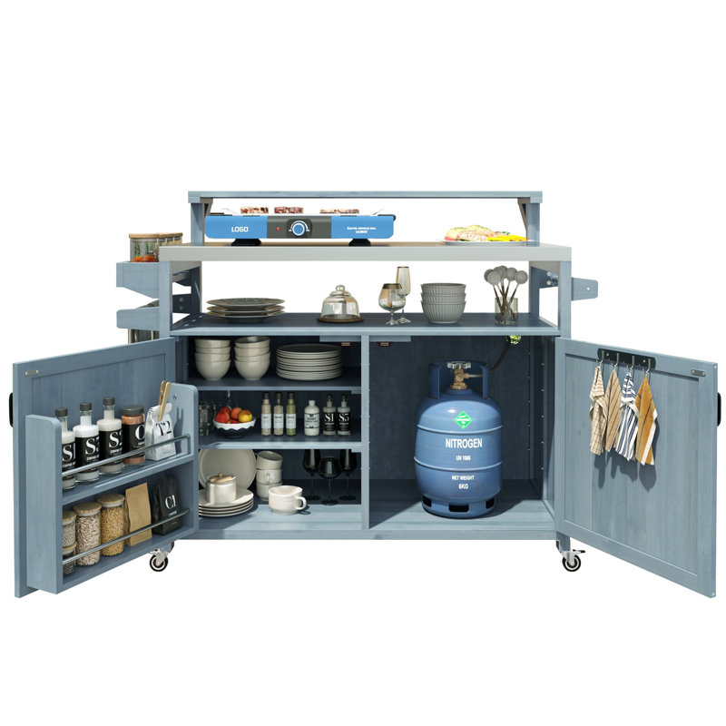 Îlot de cuisine extérieur avec tablette surélevée, Bleu gris