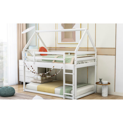 Bunk Bed Twin Over Low Gray - House-Shaped For Secure Sleep With Included, House Comfortable Rest