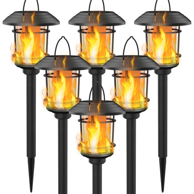 6 Pack Solar Flame Torch Lights Outdoor, Dual Use Flickering Flame Garden Light