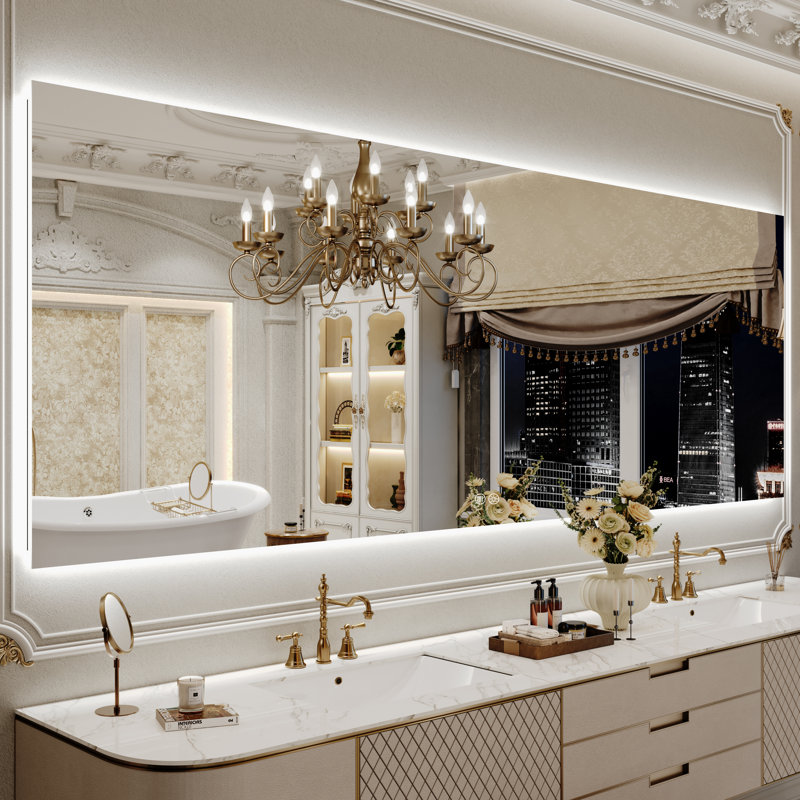 Miroir de salle de bain à DEL rétroéclairé sans cadre certifié Lunara UL, 96 po x 36 po