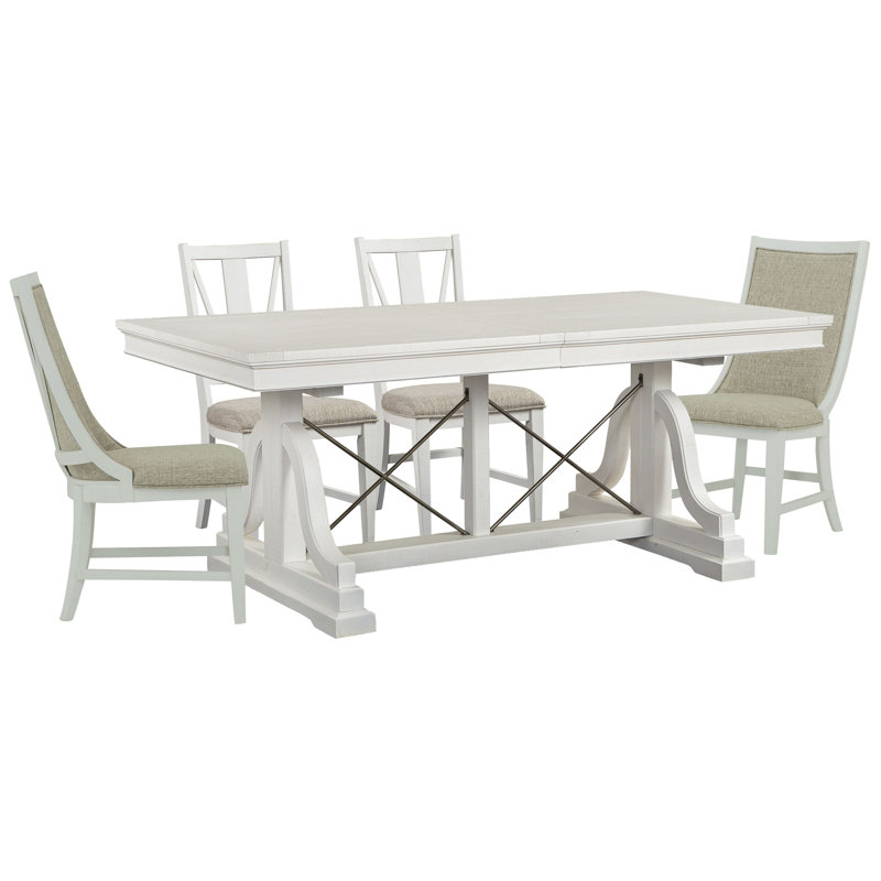 Duccio Extendable Trestle Dining Table With 2 Side Chairs And 2 Host Chairs, 5 Pieces: Table, 4 Chairs