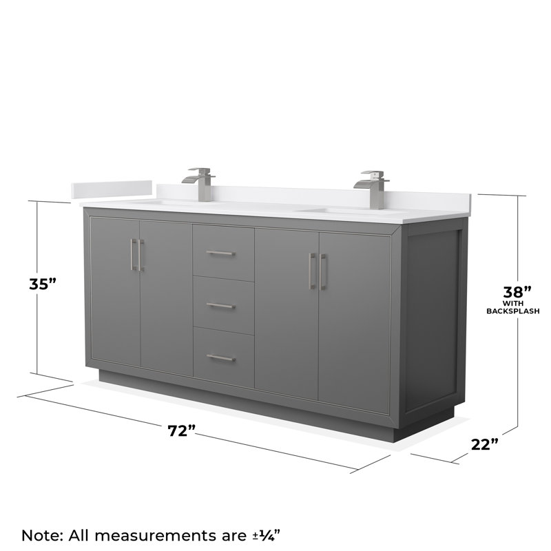 Ensemble de meuble-lavabo double 72 "avec miroir Icon, Nickel brossé, Blanc, Gris foncé