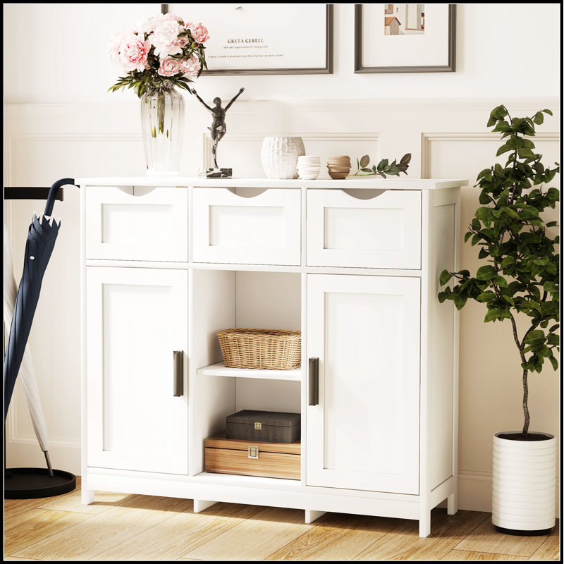 Wooden Floor Cabinet with Drawers and Shelves, Perfect for Organized and Stylish Home Storage Solutions, White