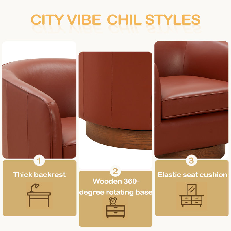 Chaise pivotante en cuir fleur, Caramel