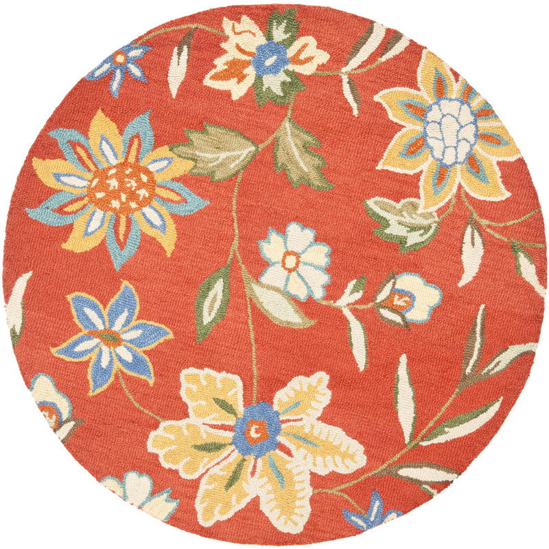 Emrick Hand Hooked Wool Floral Rug, Round 6'