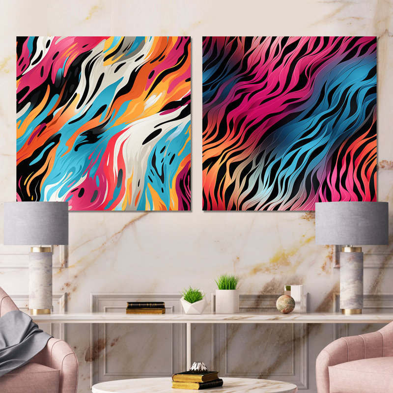 Cylin - Ensemble de 2 carrés à motif abstrait en métal, H 29 po x l 58 po