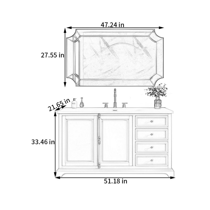 American Modern Style Bathroom Cabinet, 33.46" H x 51.18" W x 21.65" D