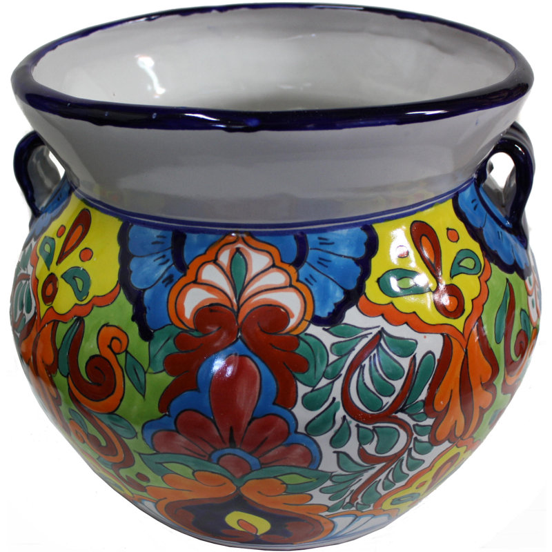 Glazed TalaMex Medium-Sized Rainbow Mexican Colors Talavera Ceramic Garden Pot