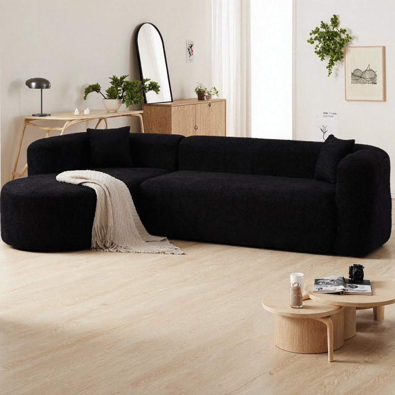 Canapé modulaire à dossier incurvé de 109,4 po, canapé en forme de L avec méridienne orientée vers la gauche et 2 coussins décoratifs, canapé en chenille pour salon et appartement, sans assemblage requis