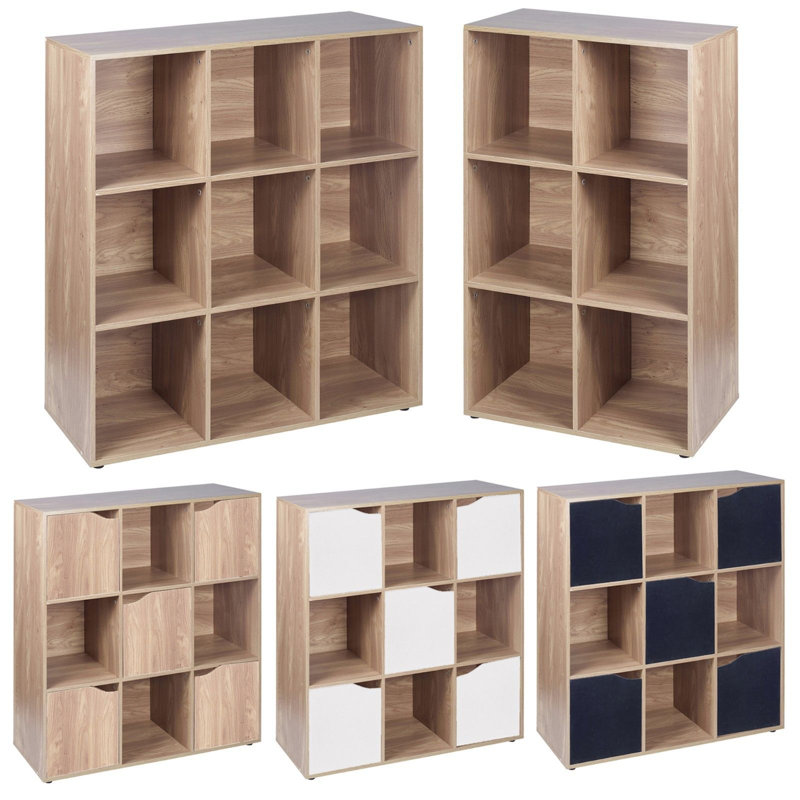 Swarna 90.5cm H x 89cm W Cube Bookcase, Oak/Black
