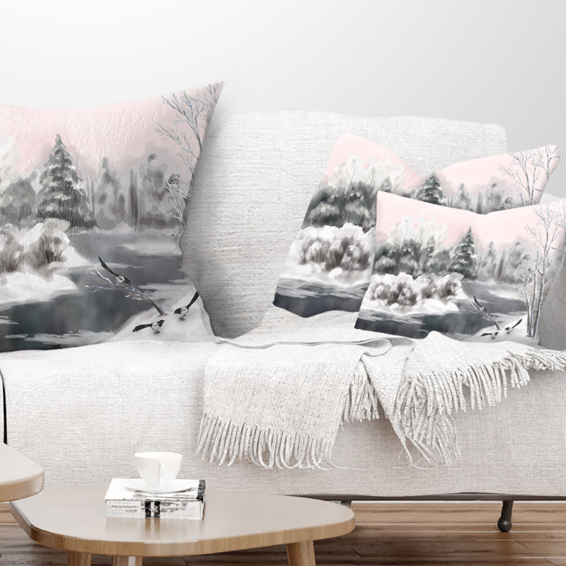 Grey Winter Vector - Landscape Printed Throw Pillow