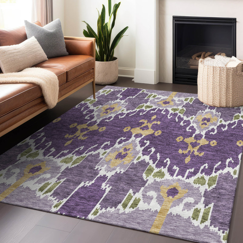 Premium Machine Washable Prisco Purple Rug, Rectangle 10' x 14'