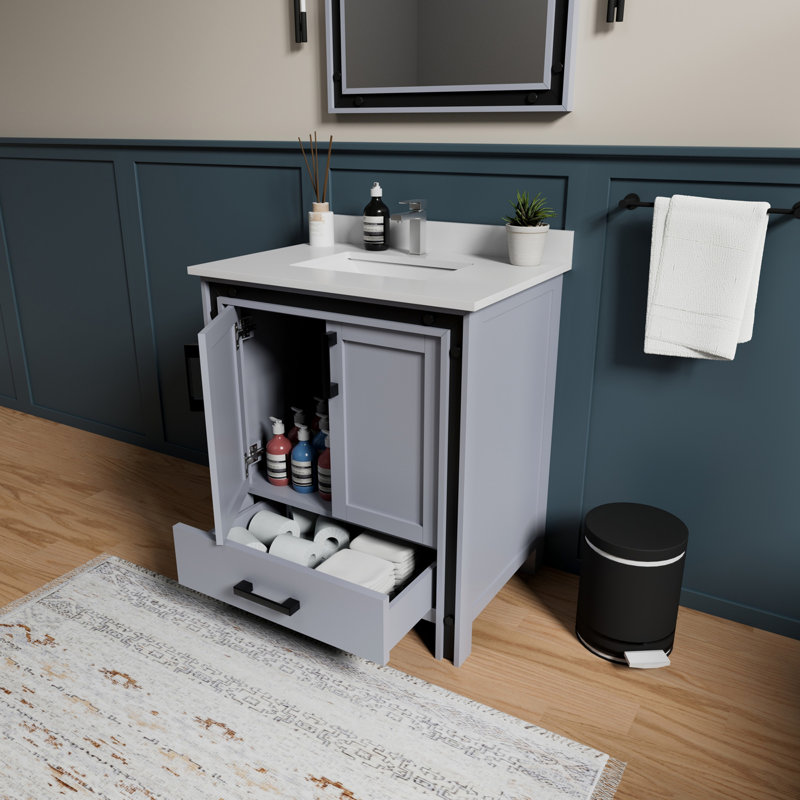 Meuble-lavabo l 30 po x P 22 po et miroir 28 po, Gris foncé